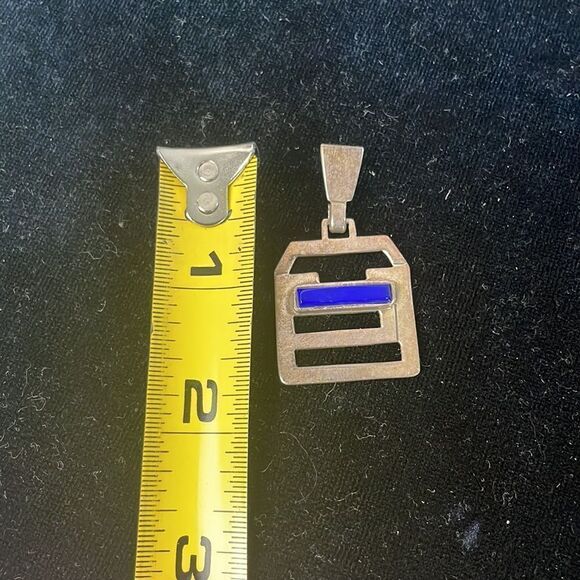 Signed Sterling and Lapis Pendant - Picture 3 of 4